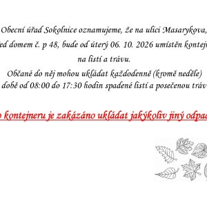 Oznámení o umístění kontejneru na listí